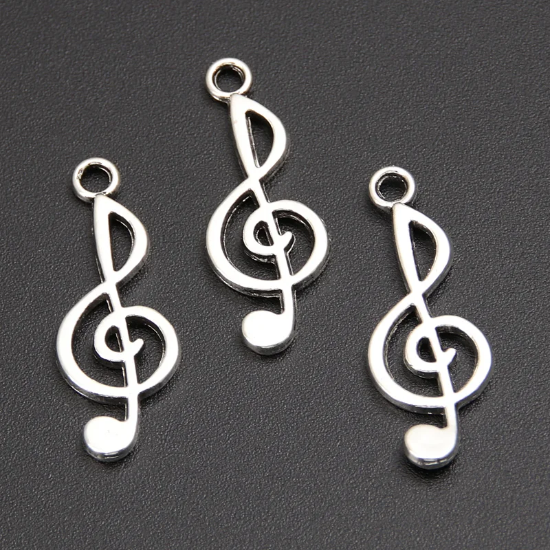 60 stücke Silber Farbe 25x10mm Musik Note Charms Musical Symbol Anhänger Für DIY Handgemachte Metall Legierung Schmuck machen Zubehör