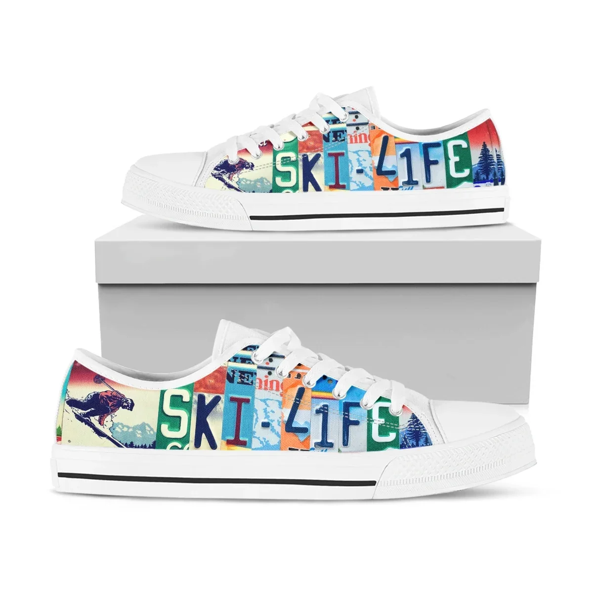 License Plate Ski Life Women Shoes Low-Top Shoes For Women Sneakers Colors Casual Canvas Summer Lace-up Women Shoes