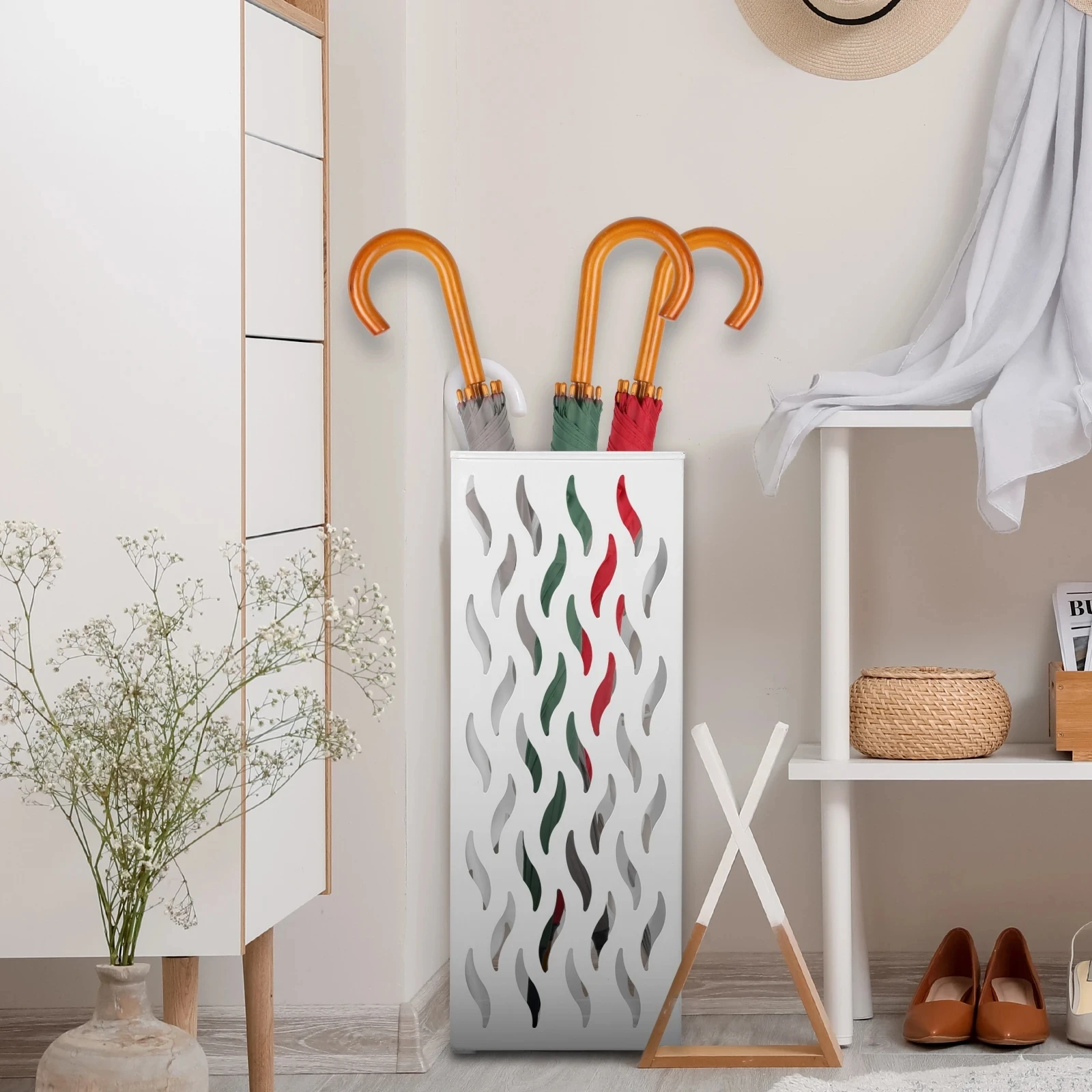Metal Hollowed Umbrella Rack Rectangular 4-8 Long Umbrella Storage Rack Freestanding Stick for Hotel Entryway, Holder