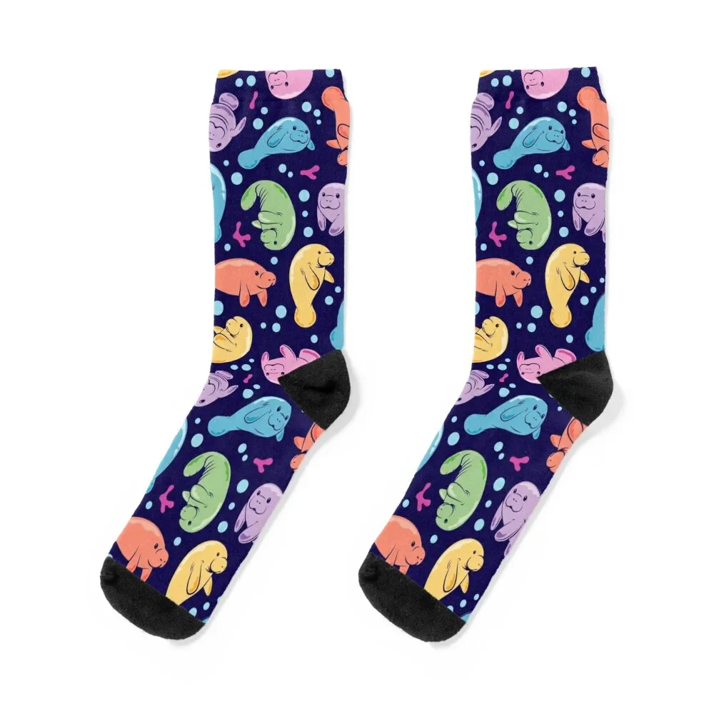 Cute Manatee Pattern - Colorful Underwater Pattern Socks funny gift Socks Woman Men's harbor seal underwater digital painting socks men s socks summer men gifts