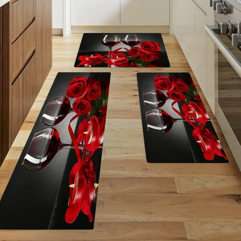 Rode Roos En Rode Wijn Bedrukte Vloermat Woonkamer Veranda In De Gang Badkamer Balkon Antiscivolo Deurmat Woondecoratie Tapijt