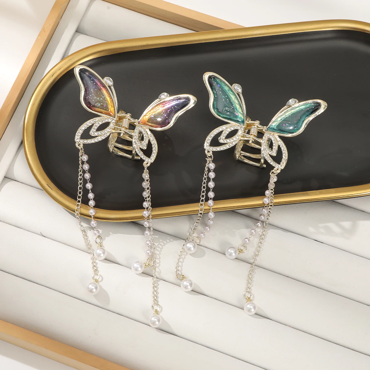 Butterfly Tassel Hair Claw For Women Colorful Sweet Hairpin Hair Crab Fashion Hair Accessories Summer Ponytail Holder Hair Clip