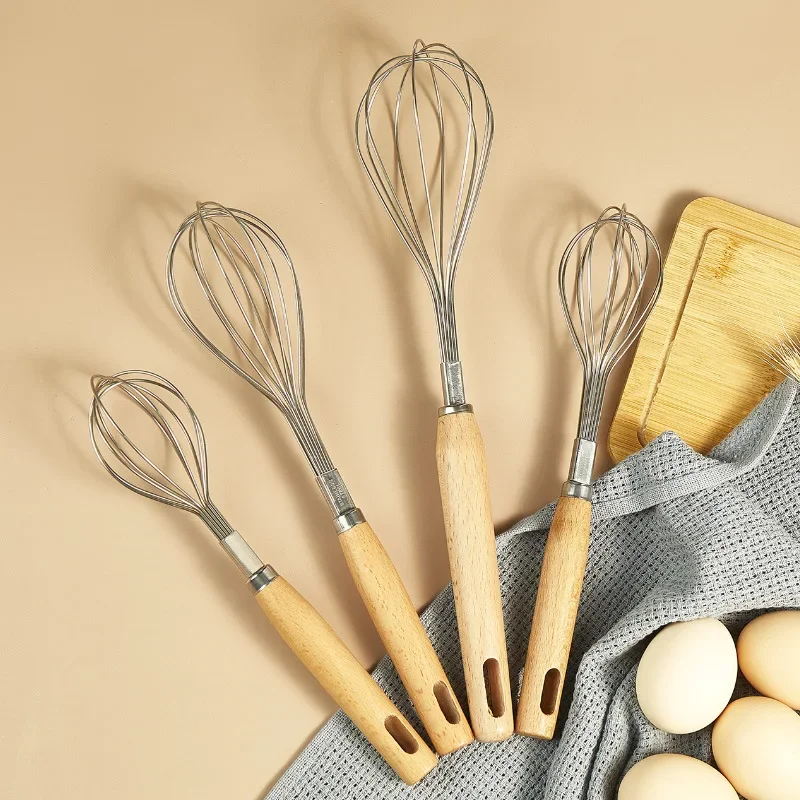 Manual Egg Beater Wooden Handle Mixer Egg Beaters Whisk Kitchen Gadgets Cream Stirring Kitchen Baking Pastry Tools egg beater