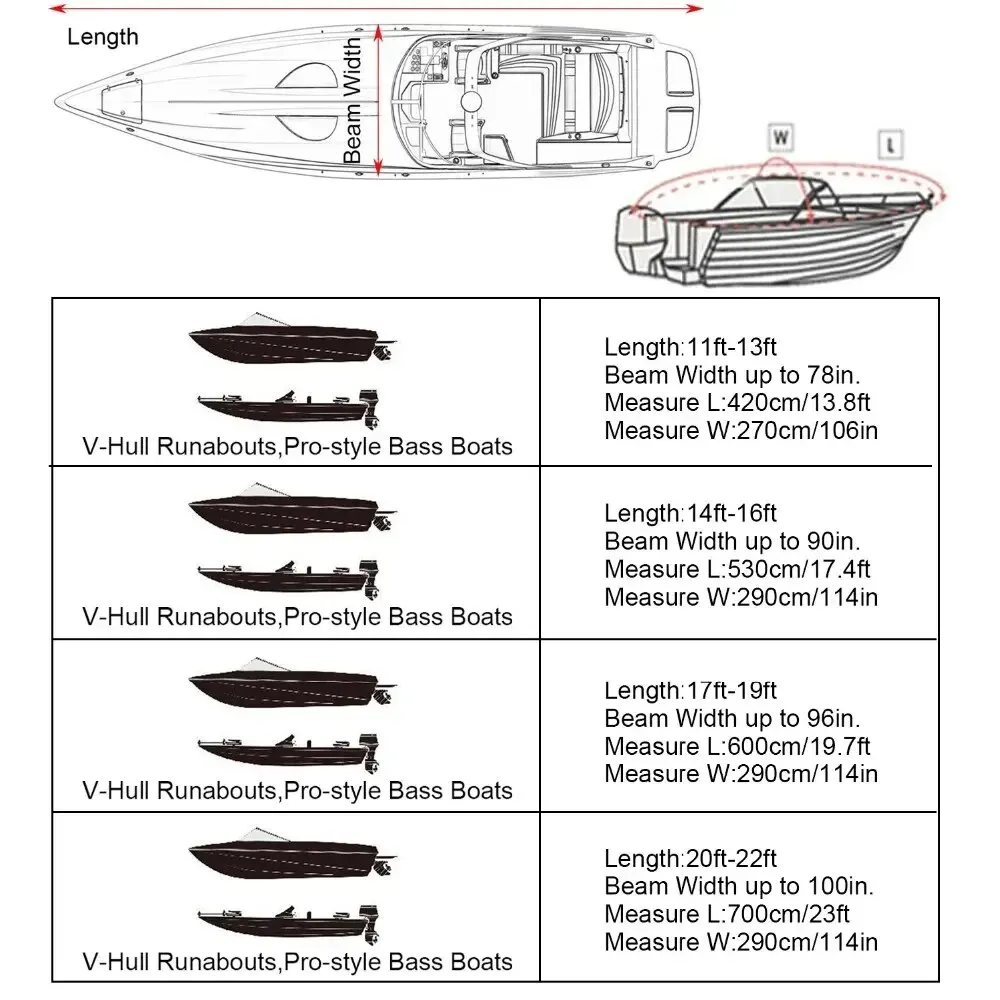 Black Boat Cover Anti-UV Waterproof Outdoor Protection Heavy Duty Marine Fishing Speedboat 190T Yacht 11-22FT fishing boat cover boat cover