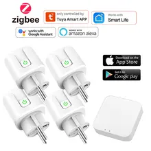 

Tuya Zigbee Smart Socket EU Plug 20A 220V Outlet Adapter Power Wireless Remote Control Work With Google Home Alexa Dropshipping