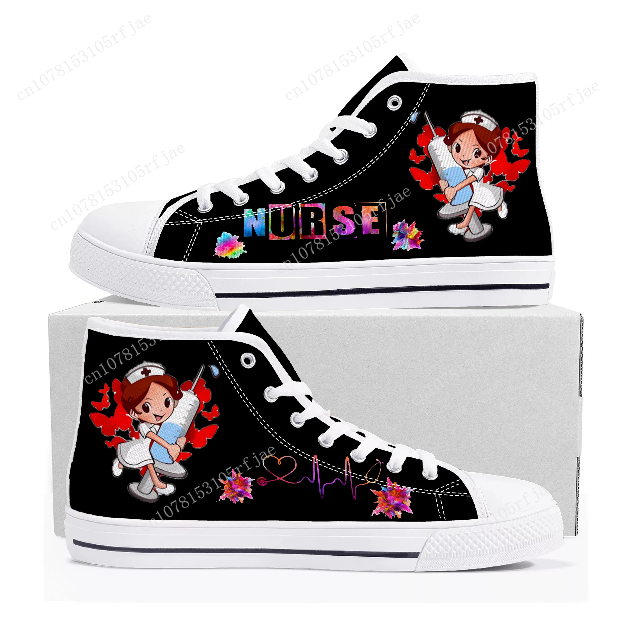 New Nurse Shoes Heart Beat Brand High Top Sneakers Mens Womens Teenager High Quality Canvas Shoes Casual Tailor Made Sneaker