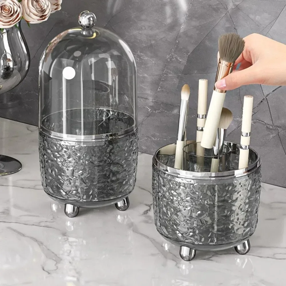 Makeup Brush Organizer Semi-transparent Vanity Desktop Cosmetics Storage Box 360° Rotating Lipstick Storage Box Luxury Container 4