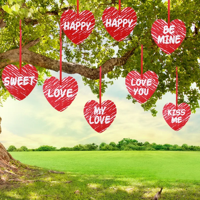 30Pcs Valentine'S Day Heart Hanging Ornaments Lawn Yard Porch Heart Decor For Wedding Party Home Office Decor