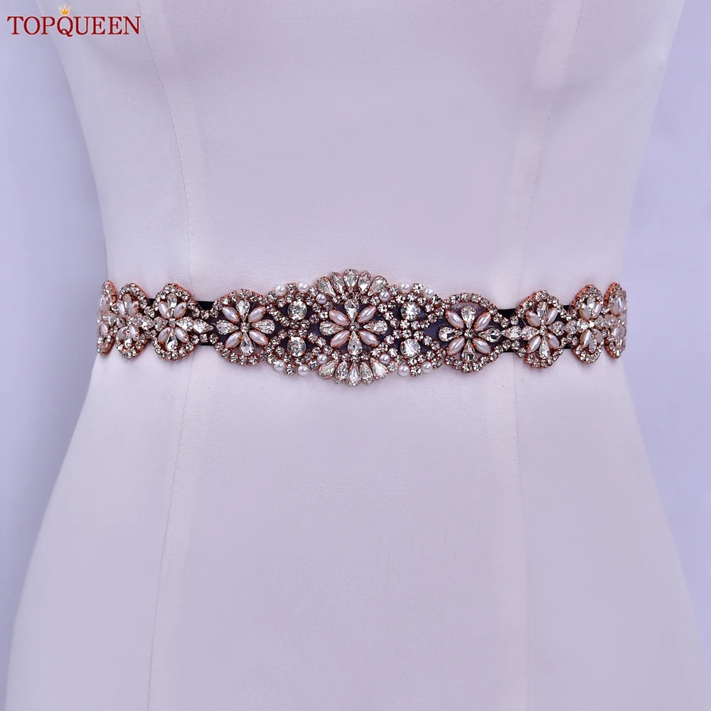 Bridal Waistband Bridal Dress Decoration Bridal Wedding Belts Shiny Rose Gold Rhinestone Formal Prom Party Dress Decoration Ribbon Sash for Women