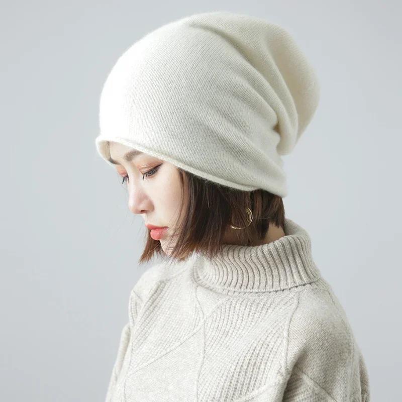 Women 35% Cashmere Plain Knitted Slouchy Beanie Hat Simple Solid Caps Rolled Hem Soft Wool Winter Spring Warm Sleep Hair Bonnet knitted hat winter hats wool knitted cap sleeping bonnet caps