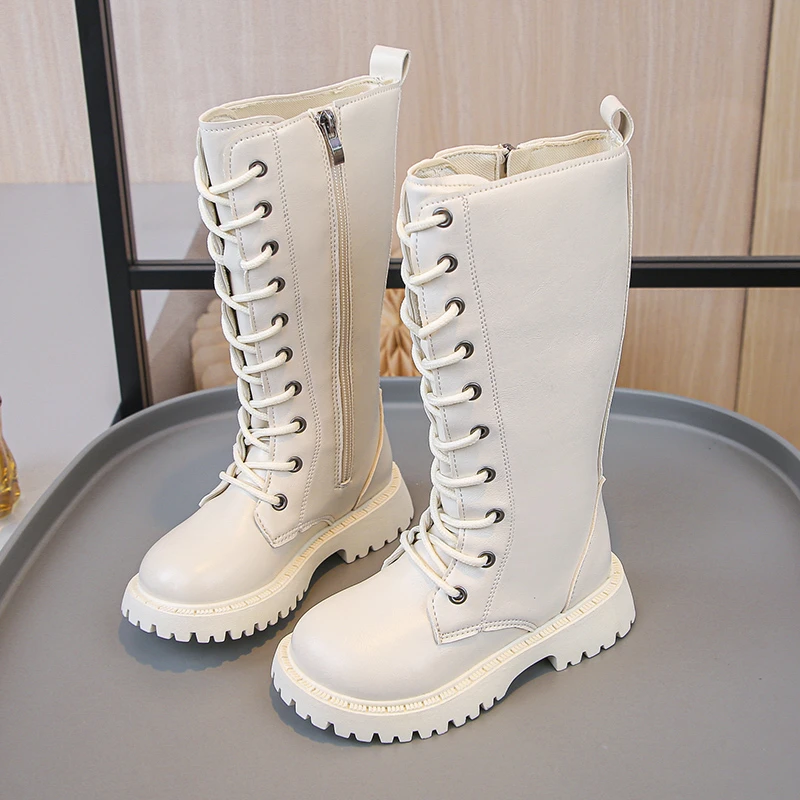 Children High Boots Round Toes Soft Kids Long Boots Soild Color Versatile 2025 Autumn New Girls Fashion Boots Mid-calf Non-slip