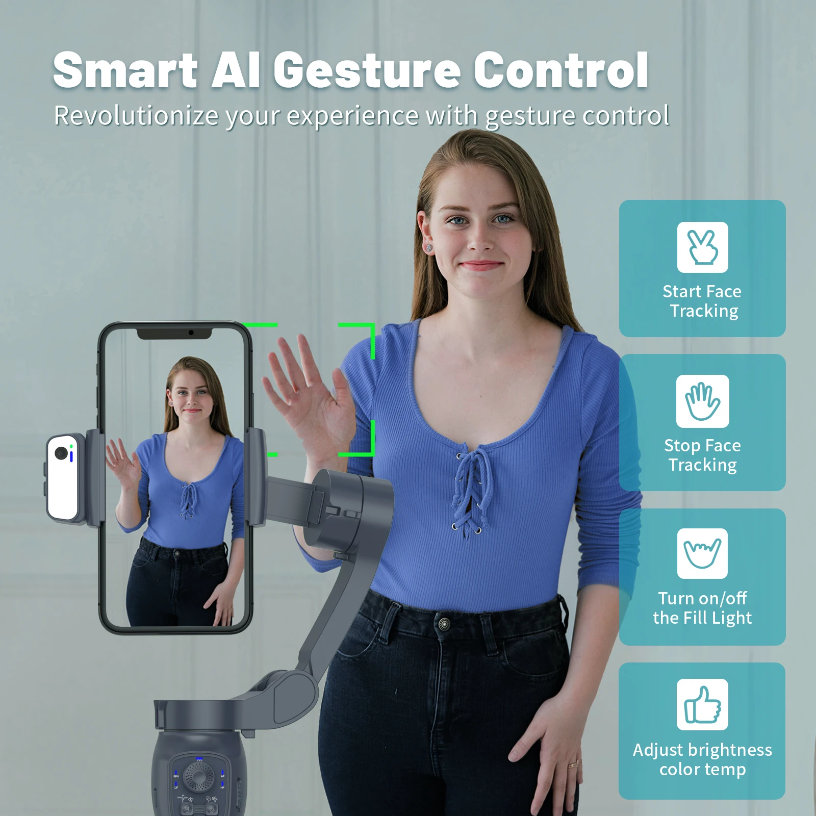 L7CPro 3-Axis Handheld Gimbal with AI Face Tracking&Fill Light Anti-Shake Stabilizer for iPhone/Android Perfect for Vlog