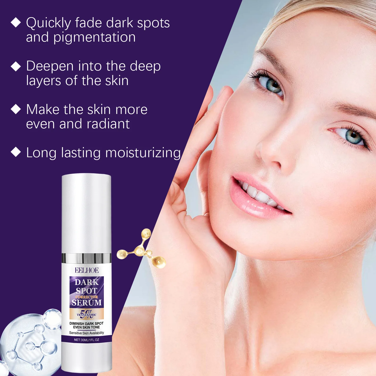EELHOE Dark Spot Corrector Serum Melanin Reduce Rejuvenated Skin Brightening Dull Skin Moisturizing Niacinamide Face Essence 5