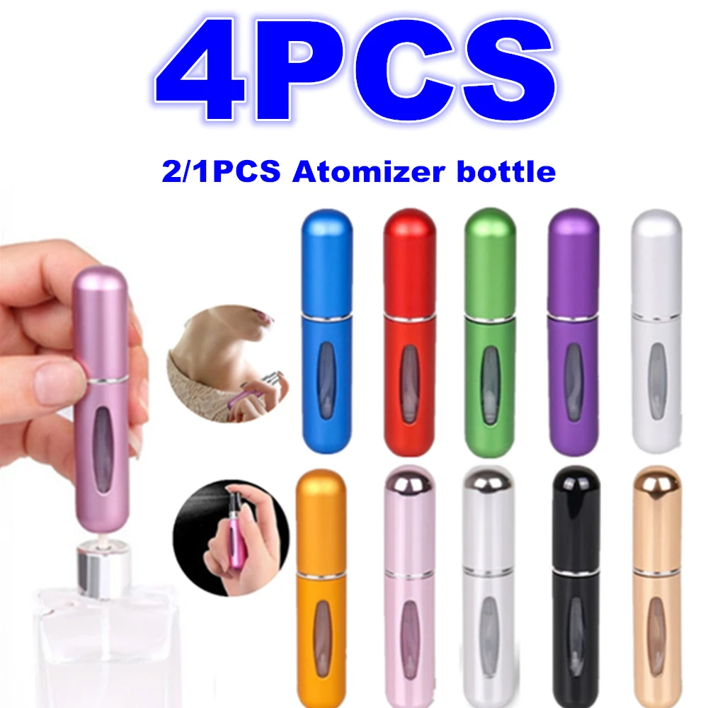Perfume Spray Bottle 1/2/4pcs Mini Portable Refillable Aluminum Atomizer Bottle 5ml Refill for Travel
