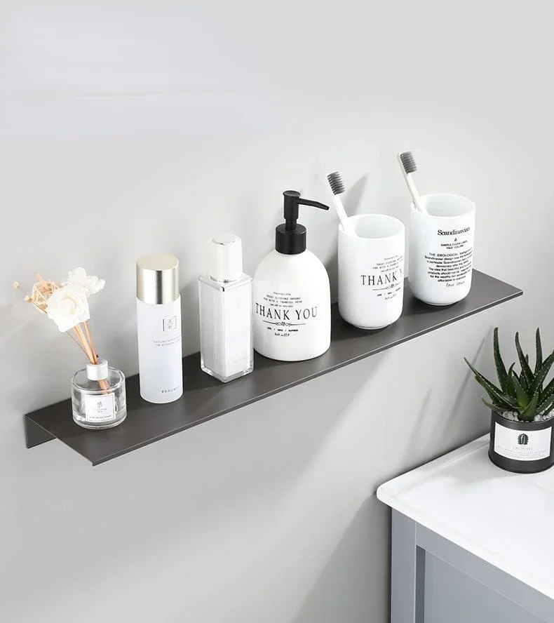 Description Picture 5 of itemFloating Shelves Gray Bathroom Mirrored Front Rectangular Rack Wall Shelf Furniture Holder Bracket Storage Cosmetic No Drilling