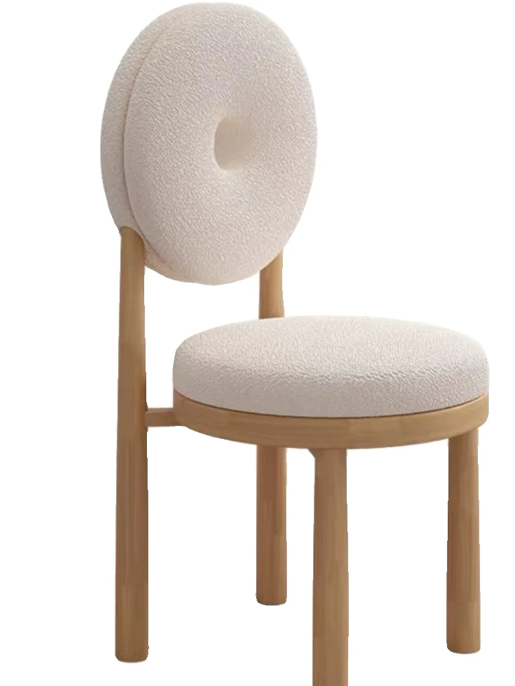 

Donuts safety buckle single chair Nordic cream wind creative solid wood round back dining chair white makeup chair book desk