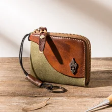 

Genuine Leather Wallet for Men Canvas Stitching Leather Coin Purse Mini Card Holder Money Bag Small Carteras Free Engraving