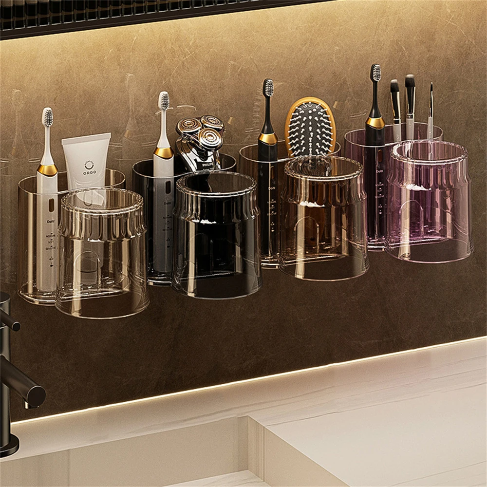 Wall Mounted Toothbrush Holder Set With Mouthwash Cup Bathroom_voghion.com