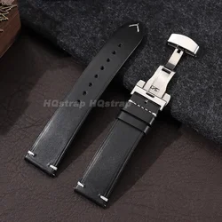 Elegant Hand - Stitched Leather Watch Band with Automatic Butterfly Clasp - 22mm (Black)