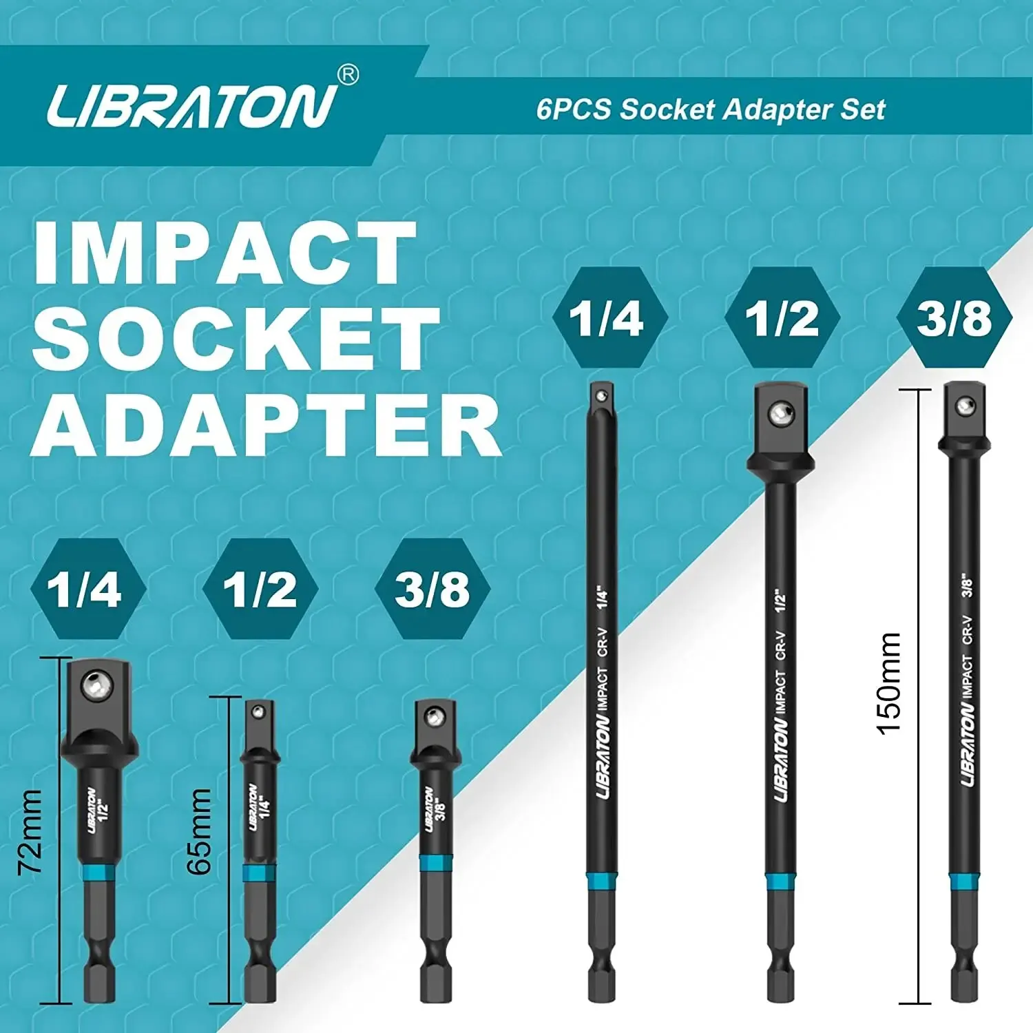 Libraton 6PCS Impact Grade Socket Adapter Set 3" & 6" Drill Socket Adapter Socket Driver Adapter Drill Socket Adapter Extension 2