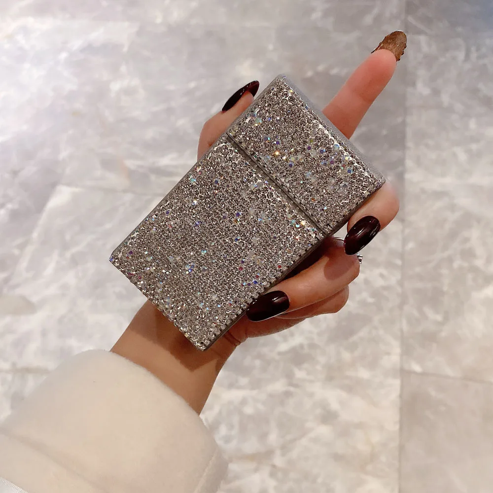 Luxury Bling Rhinestones PU Cigar Cigarette Case Sparkling Diamond Tobacco  Case Box Storage Container Cigarette Accessories