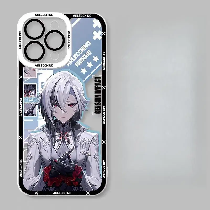 Genshin Impact Soft TPU Phone Case Featuring Xiao, Columbina, HuTao, and Furina