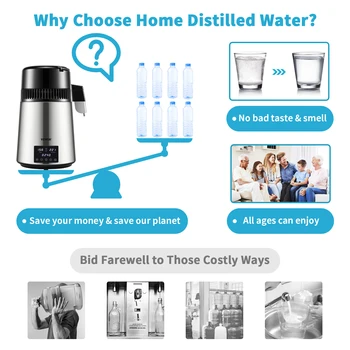 VEVOR 1.5L/H Distilling Speed 4L Water Distiller Treatmen Purifier Filter Touch Screen Time Setting 304 Stainless Home Appliance 5