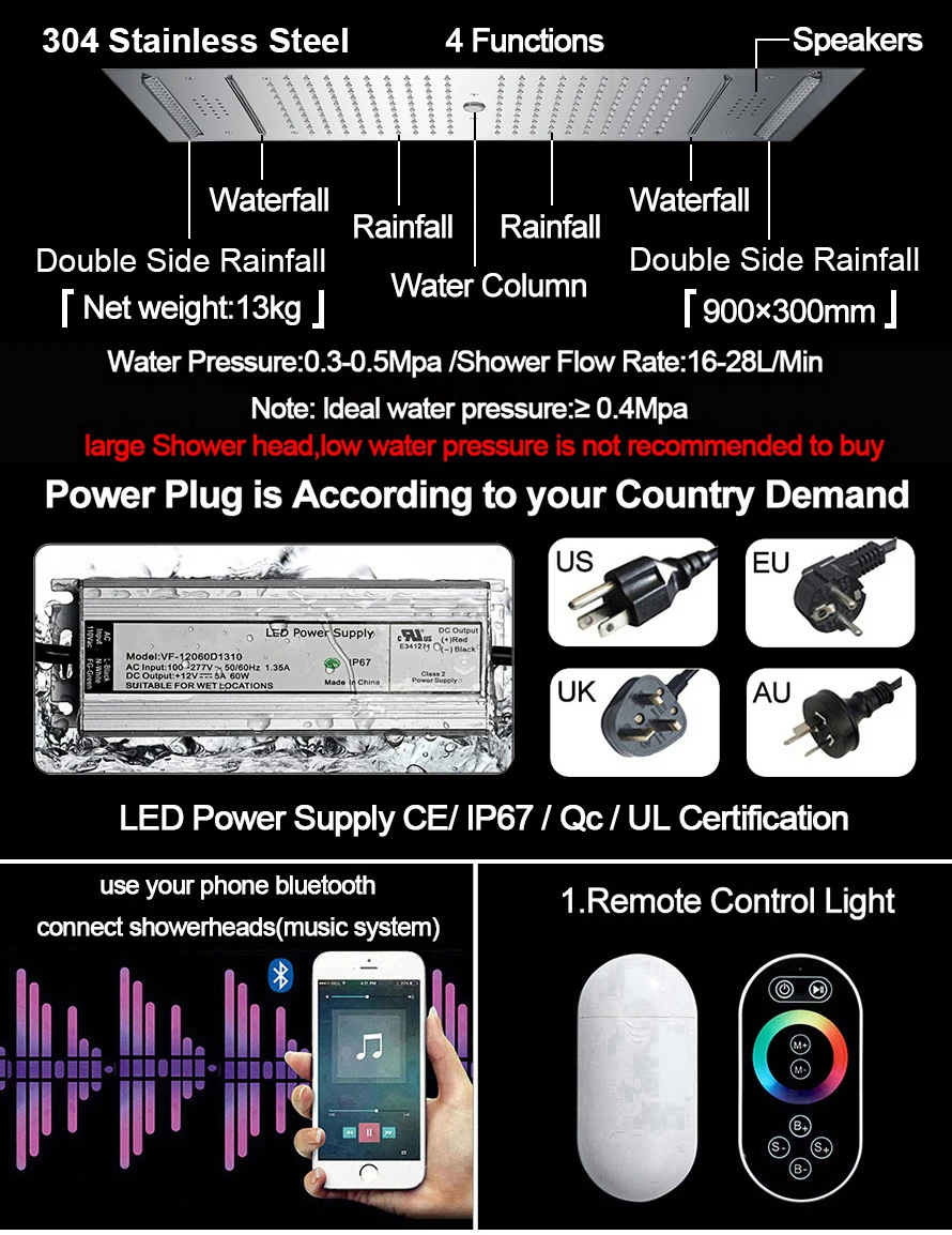 M Boenn Hotel Emotional Spa LED Shower Head Bathroom Shower System Set Faucet Smart Thermostatic Mixer Powerful Body Jet Massage