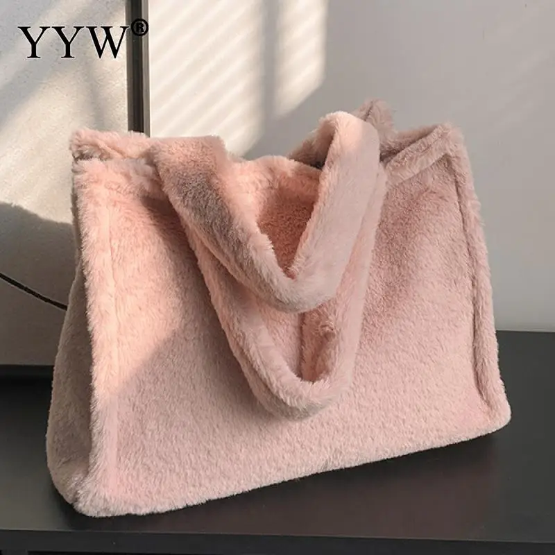 Luxury Faux Fur Large Capacity Tote Wome Shoulder Bags 2023 New Winter Soft Fluffy Plush Lady Handbags Big Travel Shopper Purses