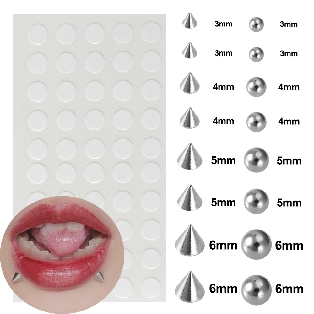 8Pcs Fake Lip Nagels & 50 Stuks Stickers Wenkbrauw Oor Stud Non Piercing Earring Studs Tieners Hip Hop Nep neus Ring Lichaam Sieraden