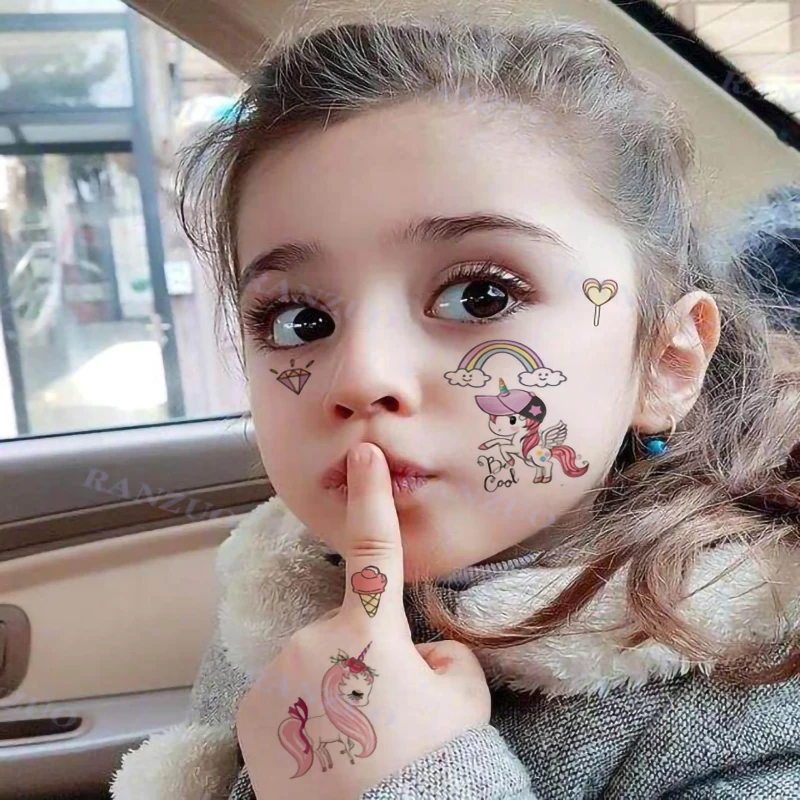 Tattoo sticker Temporary Tattoos Child Children Stickers Children's Baby Tattoo Waterproof Kids Tatoos Sticker Unicorn the Face Transfer Girls temporary tattoos