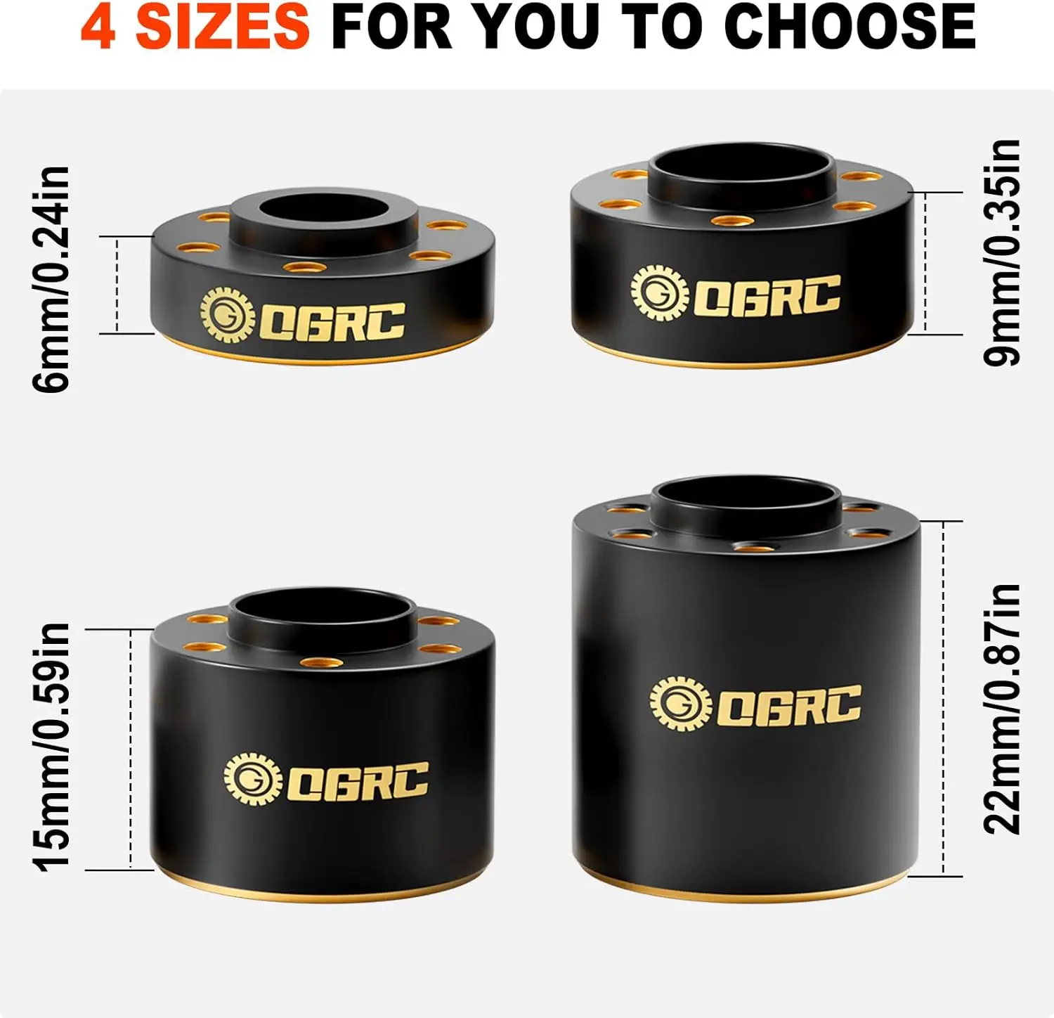 1.9 inch Brass Wheel Adapter 12mm Hex Hub Widen 6mm 9mm 15mm 22mm Brass Weights for SCX10 TRX4 GEN7 GEN8 1/10 RC Crawler Car 1