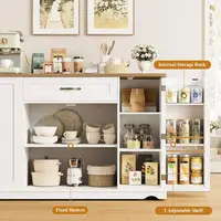 47'' White Rolling Kitchen Island with Storage & Adjustable Shelves, Mobile Dining Cart 6