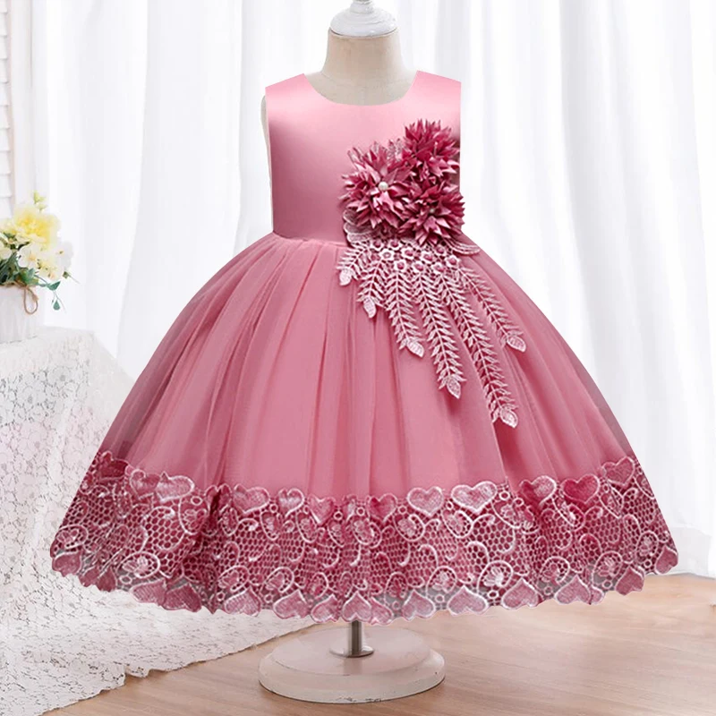 

2021 new children's birthday party embroidered Jacquard Dress Princess flower child communion graduation evening dress