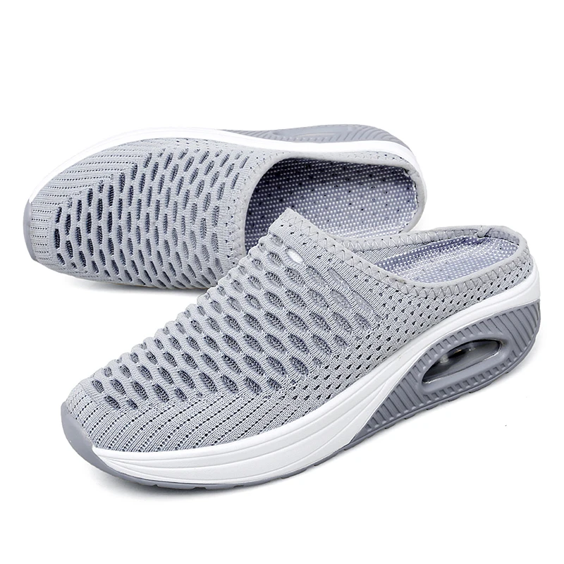 

Summer Anti-Slip Flat Platform Casual Breathable Mesh Slip On Women Shoes Half Slippers Air Cushion Comfortable Flats Ladies