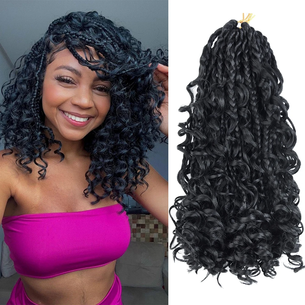 10 Inch Synthetic Goddess Box Braids Crochet Hair 8 Packs Bob Boho Crochet Box Braids With Curl Ends Braiding Hair Extensions