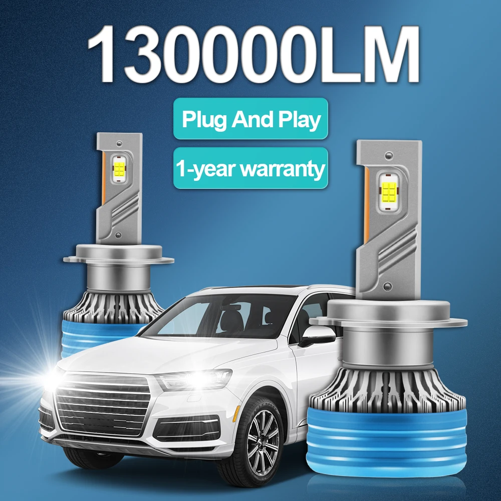 130000LM H7 H4 H11 LED Headlight High Bright CSP Chip H1 H8 H9 HB4 9006 HB3 9005 Turbo Lamp 6000K Car Light with Cooling Fan