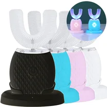 

360 Degrees Intelligent Automatic Sonic Electronic Toothbrush USB Rechargeable U Shape with 4 Modes Timer Blue Light Toothpaste