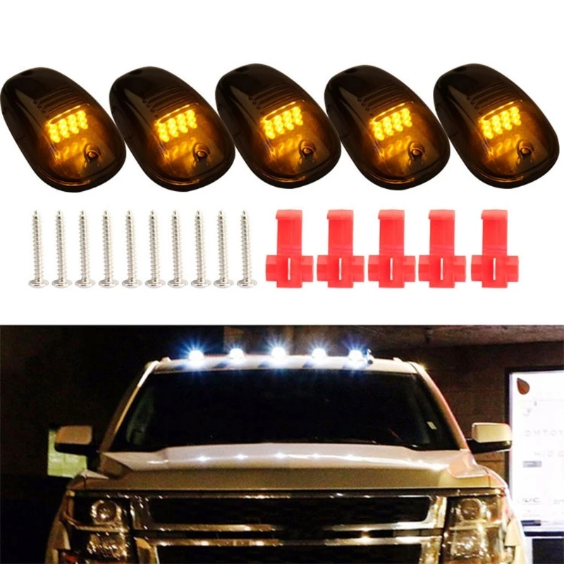 

5pcs 12LED Car Cab Roof Marker Lights For F150 Truck SUV Black Smoked Lens Clearance Marker LED Roof Lamps Doom Lights F19A