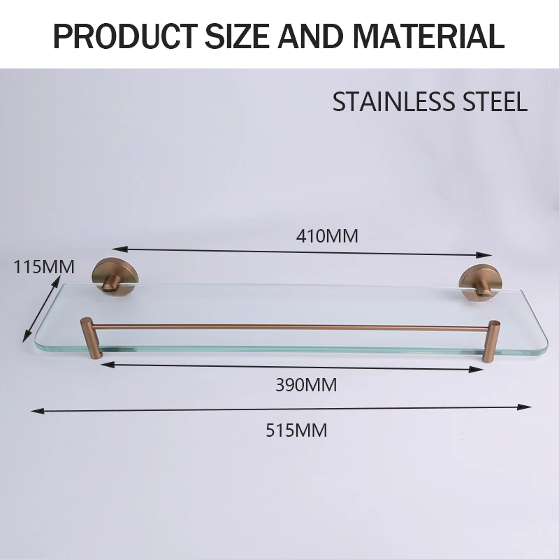 Glass Shelf Bathroom Easy Install SUS304 Holder Hotel Accessories