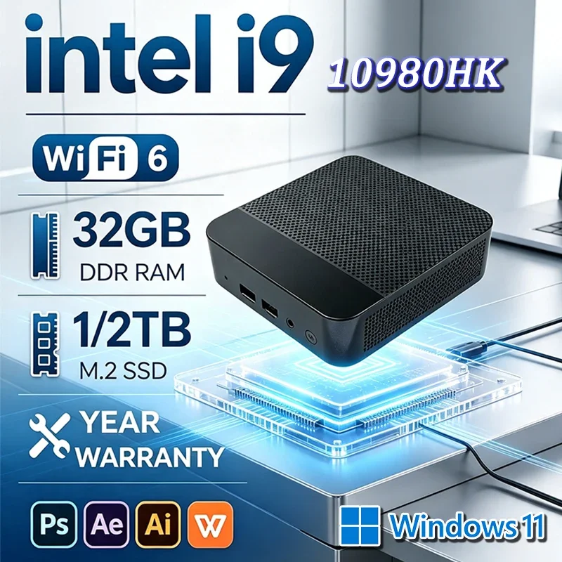 Mini PC Core i9 10980HK Windows 11 Computer 16GB 32GB DDR4 1TB 2TB SSD 4K HD Gaming Mini Computer Desktop PC Gamer
