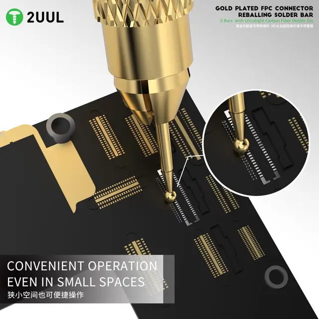 2uul SC98 Tin Dragging Needle Gold Plated FPC Connector Reballing Solder with 3 Bars Ultralight Carbon Fiber Holder Set 3