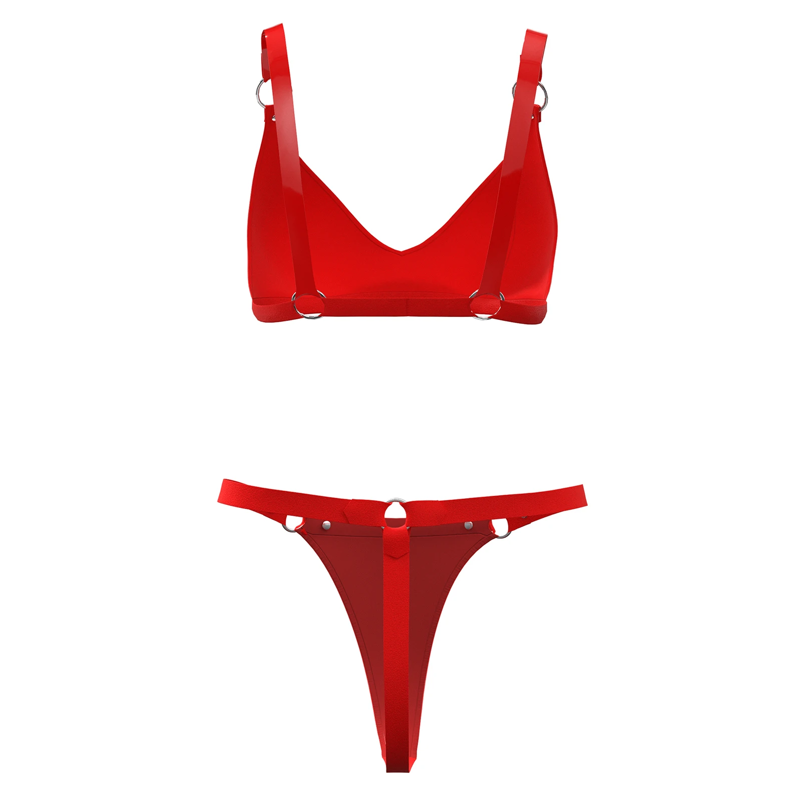 Women Sexy Leather Lingerie Set Shiny PVC Leather Bra High-Elastic Latex Shorts Female Shaping Bra Adjustable