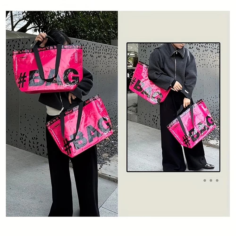 1 borsa per la spesa alla moda e di tendenza: portatile, pieghevole e di grande capacità – stile street, stile trendy - immagine 5