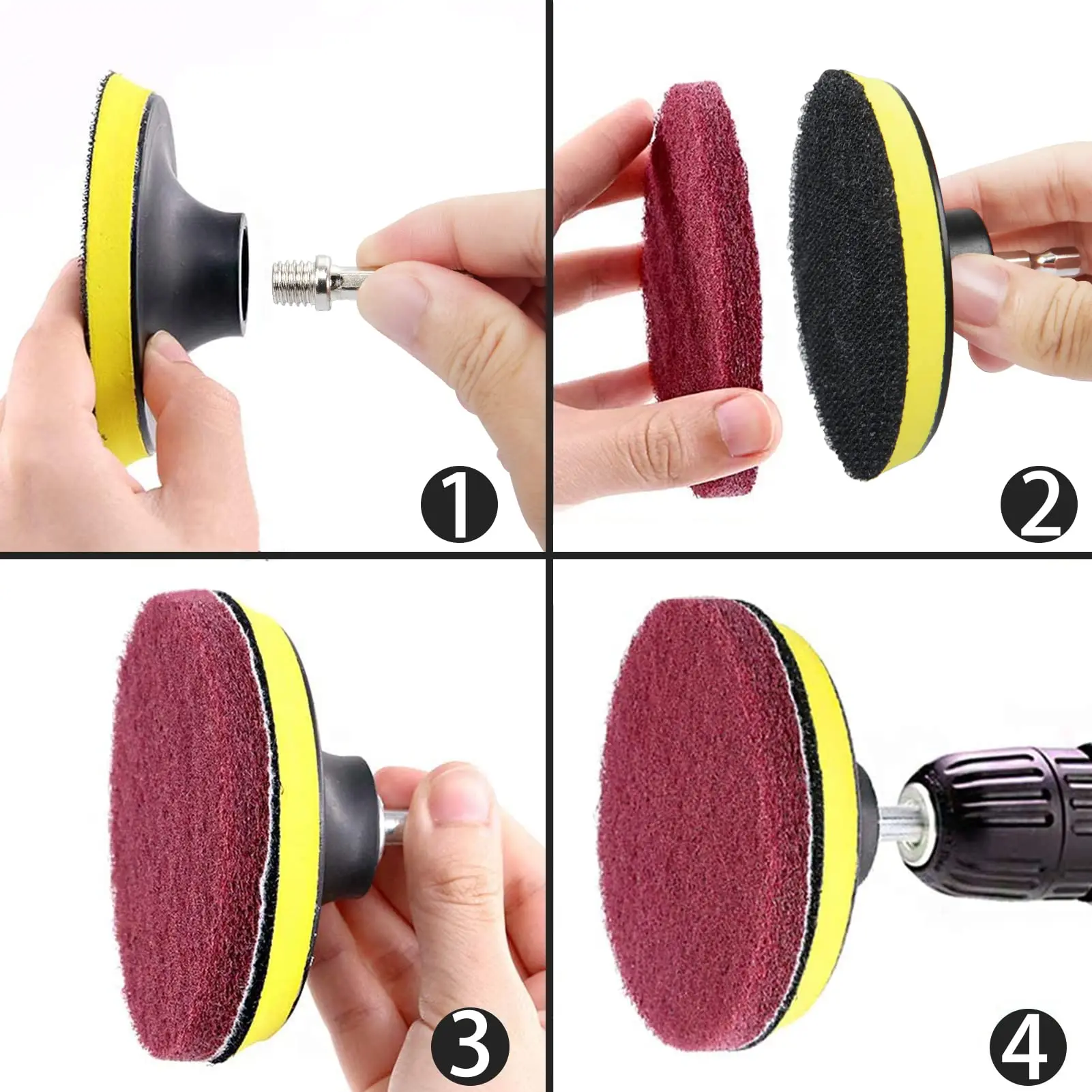 7 Inch Scrubber Scouring Pads Cleaning Kit Super Large Size Drill Powered Brush Tile Disc Pad Holder with 6 Scrubbing Pads 4