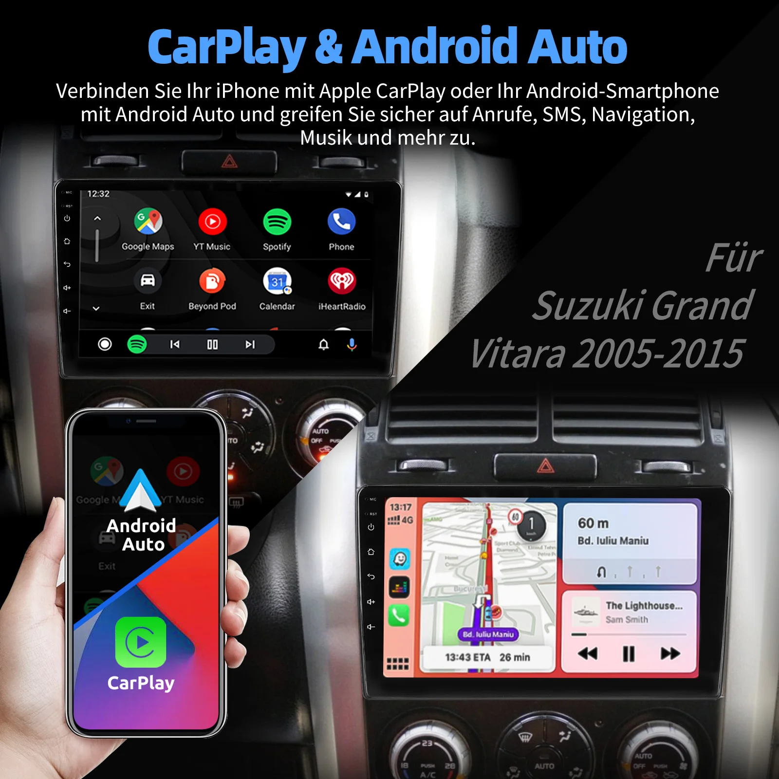 ESSGOO 4+64G 9" Android 15 Carplay Autoradio GPS-Navigation für Suzuki Grand Vitara 2005-15 FM WLAN RDS BT SWC IPS Touchscreen – Detail 9