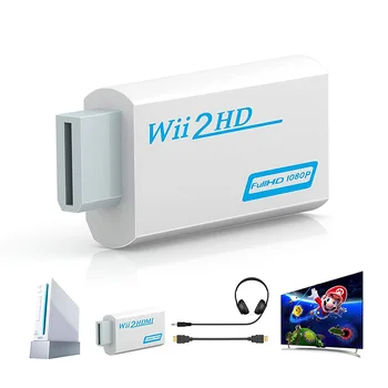 HDMI 호환 컨버터 어댑터 Wii2-compatible 컨버터, 풀 HD 1080P Wii, PC HDTV 모니터 디스플레이용 3.5mm 오디오