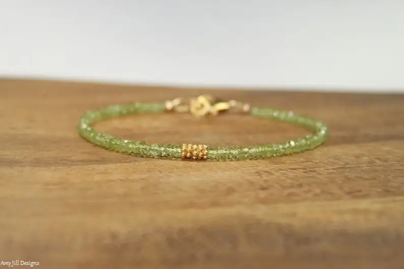 Peridot Bracelet, Vermeil or Sterling Silver Bali Beads, Peridot Jewelry, August Birthstone, Minimalist, Gemstone Jewelry