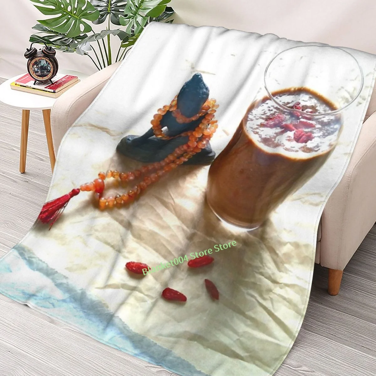 

Buddha, Mala And A Goji Berry Smoothie Throw Blanket 3D printed sofa bedroom decorative blanket children adult Christmas gift