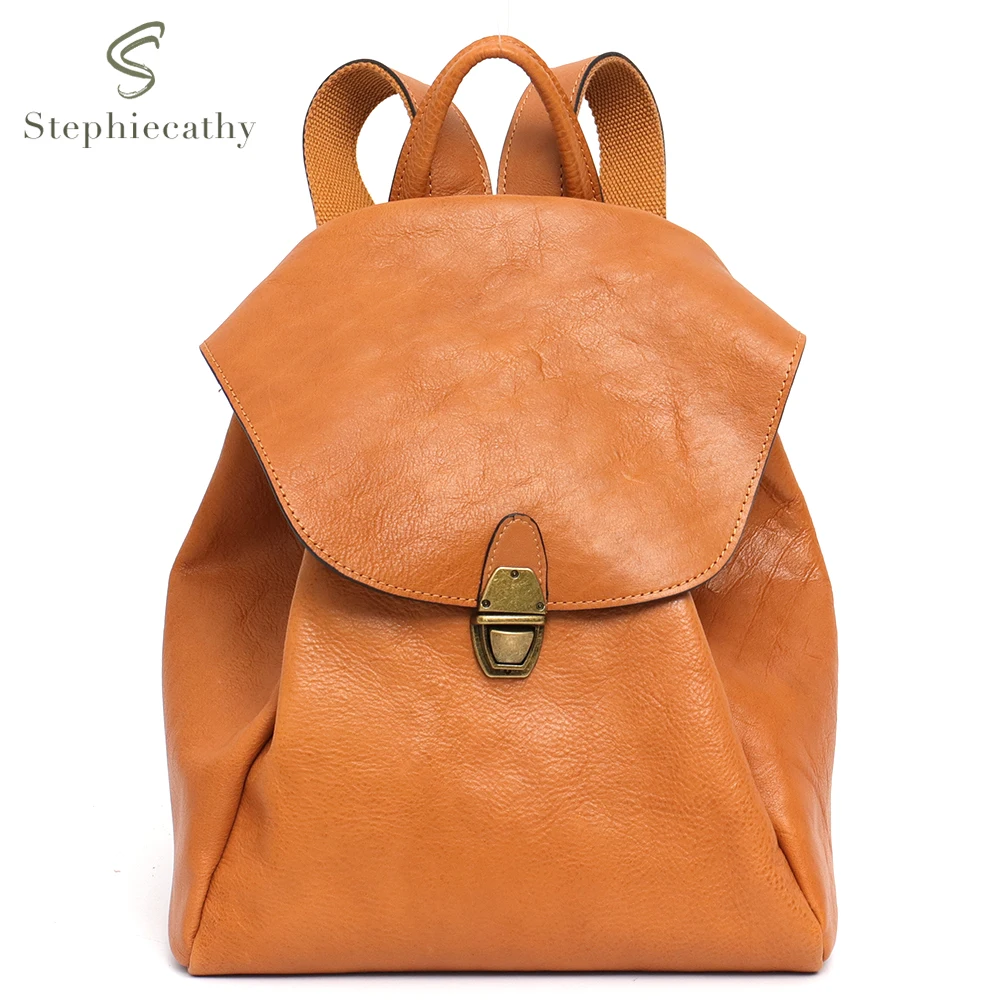 Sc Retro Flap Backpack For Women Genuine Leather Shoulder Bag Female